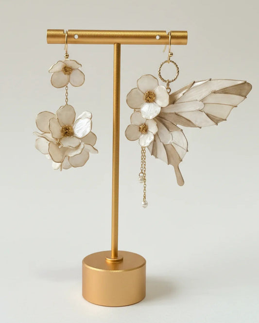 Sparkling Made flower butterfly earrings with pearl shine handcrafted using artistic copper wire