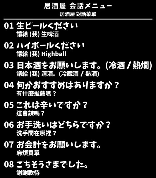 日本居酒屋日中對照旅行翻譯T恤