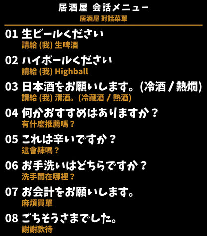 日本居酒屋日中對照旅行翻譯T恤